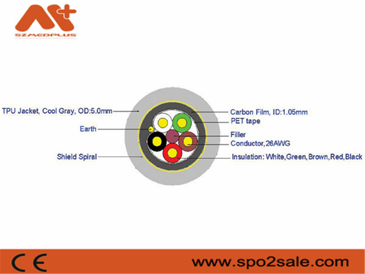Szmedplus रोगी मॉनिटर सहायक उपकरण मरम्मत के लिए कच्चे Tpu मेडिकल Spo2 केबल्स
